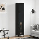 Hoge kast van bewerkt hout met duurzame charme en stijlvolle uitstraling - Zwart / 1 / 1 glazen deur - Dressoirs &