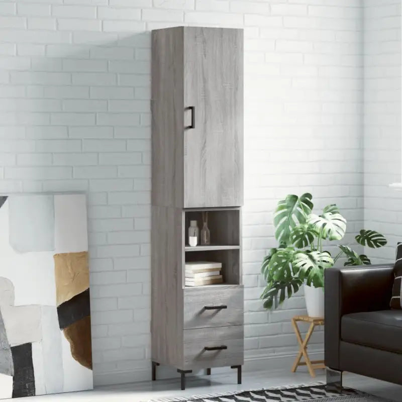 Hoge kast van bewerkt hout met duurzame charme en stijlvolle uitstraling - Grijs sonoma / 1 / 2 lades 2 schappen