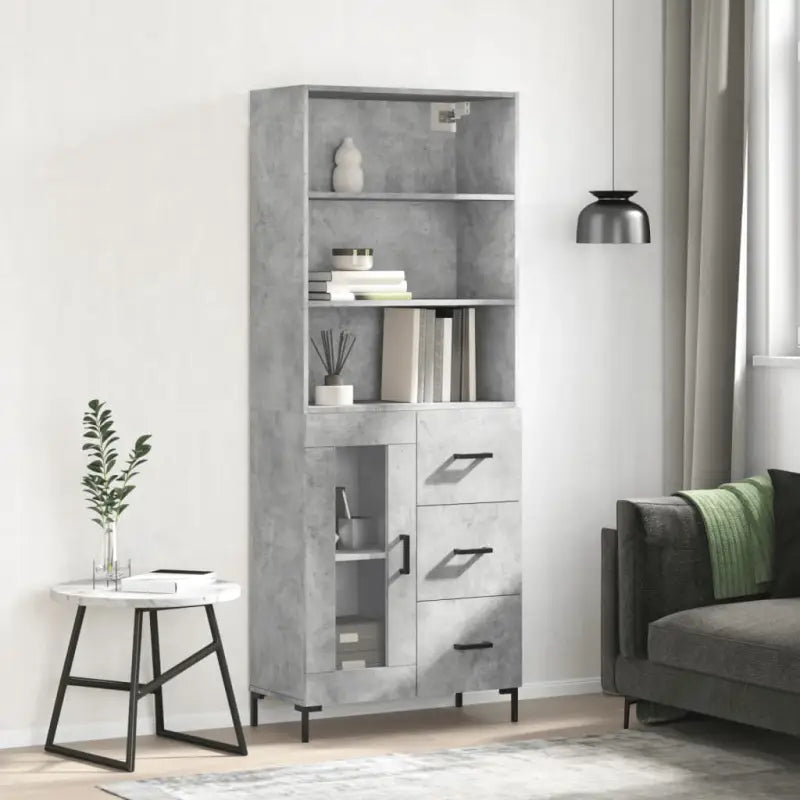 Hoge kast van bewerkt hout met duurzame charme en unieke stijl - Betongrijs / 1 / 1 glazen deur 3 lades - Dressoirs &