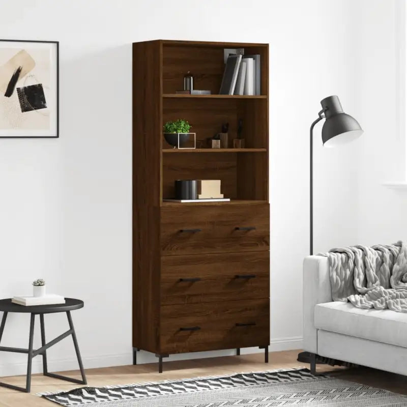 Hoge kast van bewerkt hout met duurzame charme en unieke stijl - bruin eikenkleur / 1 / 3 lades - Dressoirs &