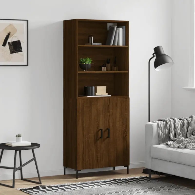 Hoge kast van bewerkt hout met duurzame charme en unieke stijl - bruin eikenkleur / 1 / 2 deuren - Dressoirs &