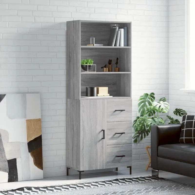 Hoge kast van bewerkt hout met duurzame charme en unieke stijl - Grijs sonoma / 1 / 1 deur 3 lades - Dressoirs &