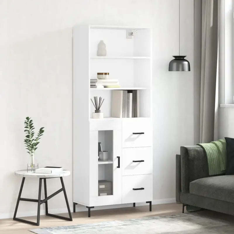 Hoge kast van bewerkt hout met duurzame charme en unieke stijl - Wit / 1 / 1 glazen deur 3 lades - Dressoirs &