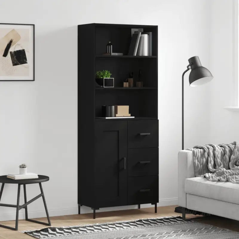 Hoge kast van bewerkt hout met duurzame charme en unieke stijl - Zwart / 1 / 1 houten deur 3 lades - Dressoirs &