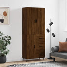 Hoge kast van bewerkt hout met duurzame charme en unieke uitstraling - bruin eikenkleur / 1 / 1 deur 3 lades