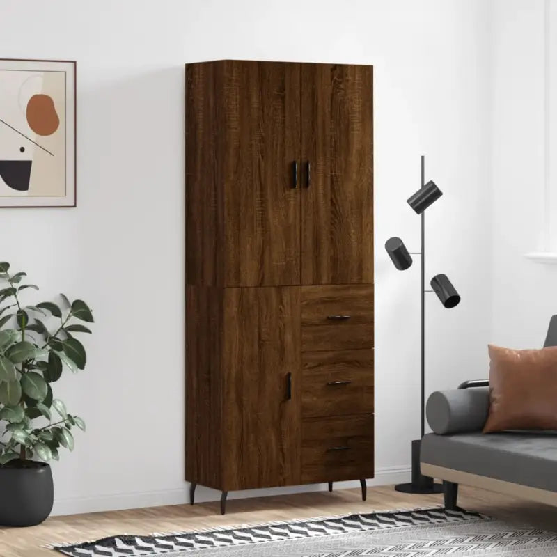 Hoge kast van bewerkt hout met duurzame charme en unieke uitstraling - bruin eikenkleur / 1 / 1 deur 3 lades