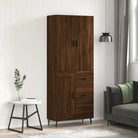 Hoge kast van bewerkt hout met duurzame charme en unieke uitstraling - bruin eikenkleur / 1 / 1 houten deur 3 lades