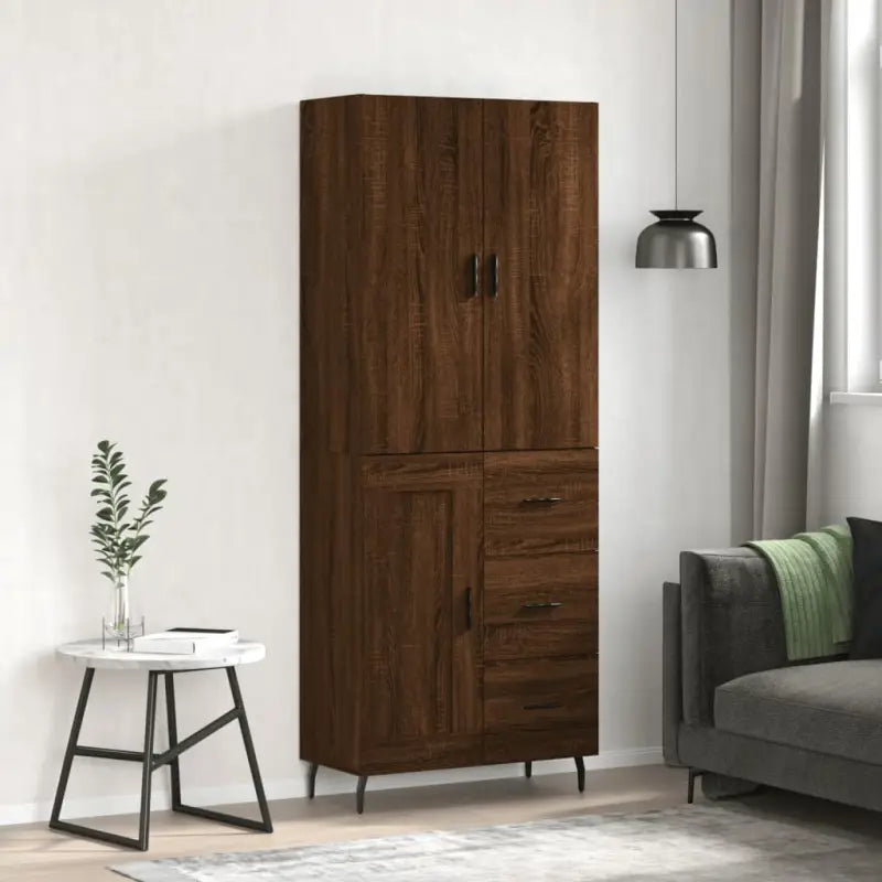 Hoge kast van bewerkt hout met duurzame charme en unieke uitstraling - bruin eikenkleur / 1 / 1 houten deur 3 lades