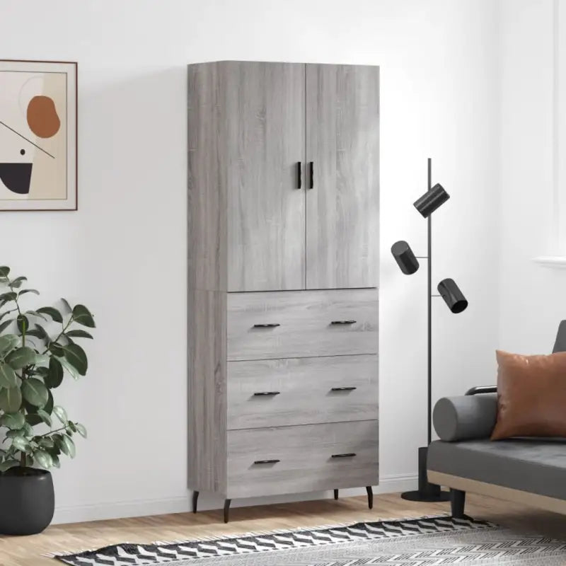 Hoge kast van bewerkt hout met duurzame charme en unieke uitstraling - Grijs sonoma / 1 / 3 lades - Dressoirs &