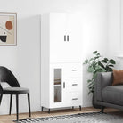 Hoge kast van bewerkt hout met duurzame charme en unieke uitstraling - Wit / 1 / 1 glazen deur 3 lades - Dressoirs &