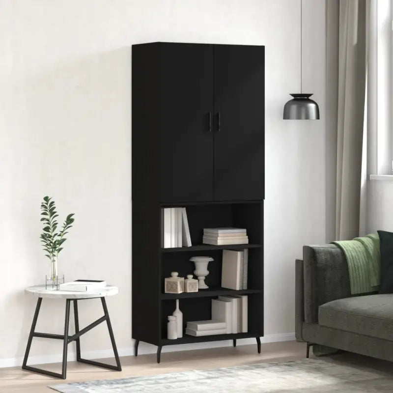 Hoge kast van bewerkt hout met duurzame charme en unieke uitstraling - Zwart / 1 / 3 schappen - Dressoirs & buffetkasten