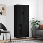 Hoge kast van bewerkt hout met duurzame charme en unieke uitstraling - Zwart / 1 / 1 glazen deur 3 lades - Dressoirs &