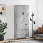 Hoge kast van bewerkt hout met duurzame charme en unieke uitstraling - Betongrijs / 1 / 1 deur 3 lades - Dressoirs &