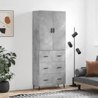Hoge kast van bewerkt hout met duurzame charme en unieke uitstraling - Betongrijs / 1 / 3 lades - Dressoirs &