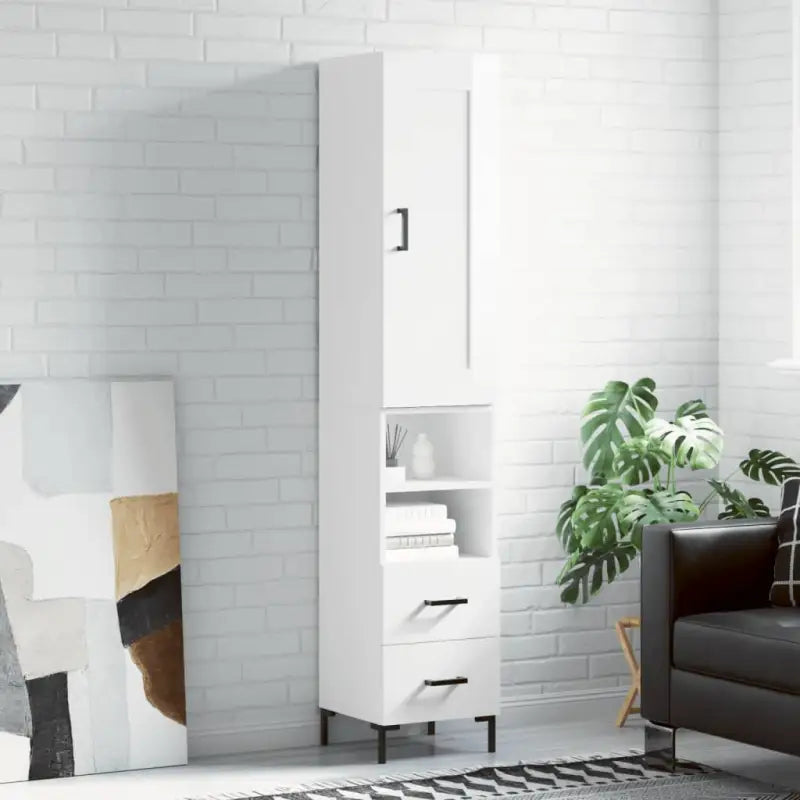 Hoge kast van bewerkt hout met duurzame charme - Hoogglans wit / 1 / 2 lades 2 schappen - Dressoirs & buffetkasten