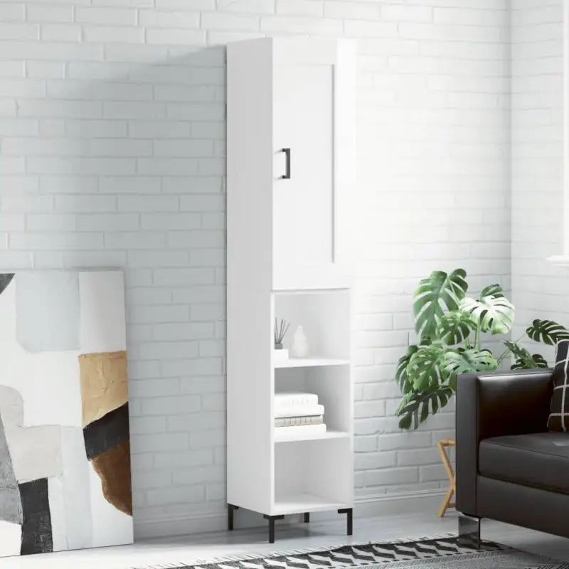 Hoge kast van bewerkt hout met duurzame charme - Hoogglans wit / 1 / 3 schappen - Dressoirs & buffetkasten