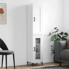 Hoge kast van bewerkt hout met duurzame charme - Hoogglans wit / 1 / 1 glazen deur - Dressoirs & buffetkasten