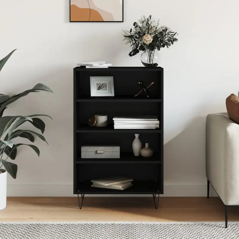 Hoge kast van bewerkt hout met duurzame en karaktervolle uitstraling - Zwart / 1 - Dressoirs & buffetkasten