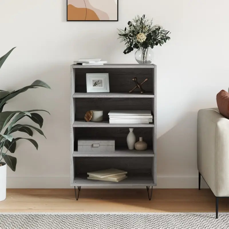 Hoge kast van bewerkt hout met duurzame en karaktervolle uitstraling - Grijs sonoma / 1 - Dressoirs & buffetkasten
