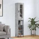 Hoge kast van bewerkt hout met duurzame en stabiele afwerking - Betongrijs / 1 / 3 schappen - Dressoirs & buffetkasten