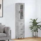 Hoge kast van bewerkt hout met duurzame en stabiele afwerking - Betongrijs / 1 / 3 lades - Dressoirs & buffetkasten