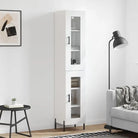 Hoge kast van bewerkt hout met duurzame en stabiele afwerking - Hoogglans wit / 1 / 1 glazen deur - Dressoirs &