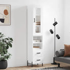 Hoge kast van bewerkt hout met duurzame en stabiele afwerking - Hoogglans wit / 1 / 2 lades 2 schappen - Dressoirs &