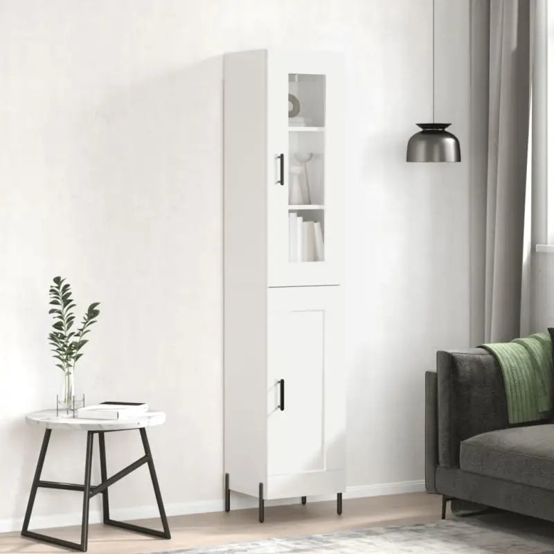 Hoge kast van bewerkt hout met duurzame en stabiele afwerking - Hoogglans wit / 1 / 1 houten deur - Dressoirs &