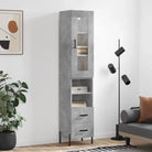 Hoge kast van bewerkt hout met duurzame en stabiele afwerking - Betongrijs / 1 / 2 lades 2 schappen - Dressoirs &