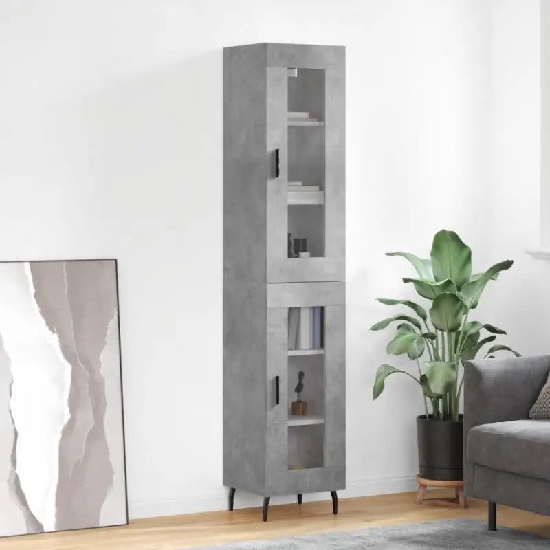 Hoge kast van bewerkt hout met duurzame en stabiele afwerking - Betongrijs / 1 / 1 glazen deur - Dressoirs &