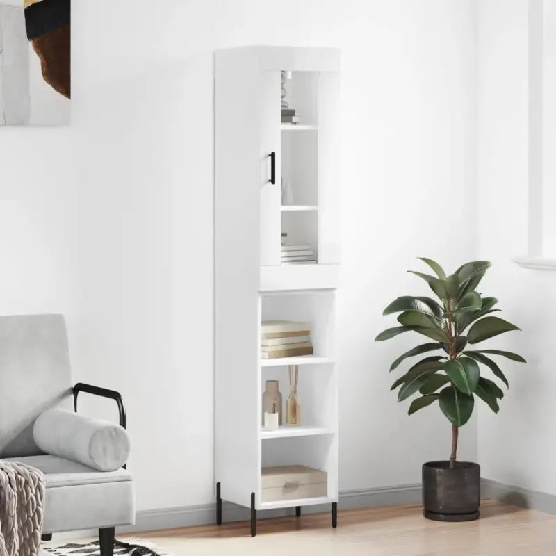 Hoge kast van bewerkt hout met duurzame en stabiele afwerking - Hoogglans wit / 1 / 3 schappen - Dressoirs &