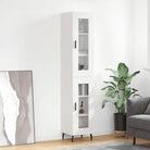 Hoge kast van bewerkt hout met duurzame en stabiele afwerking - Hoogglans wit / 1 / 1 glazen deur - Dressoirs &