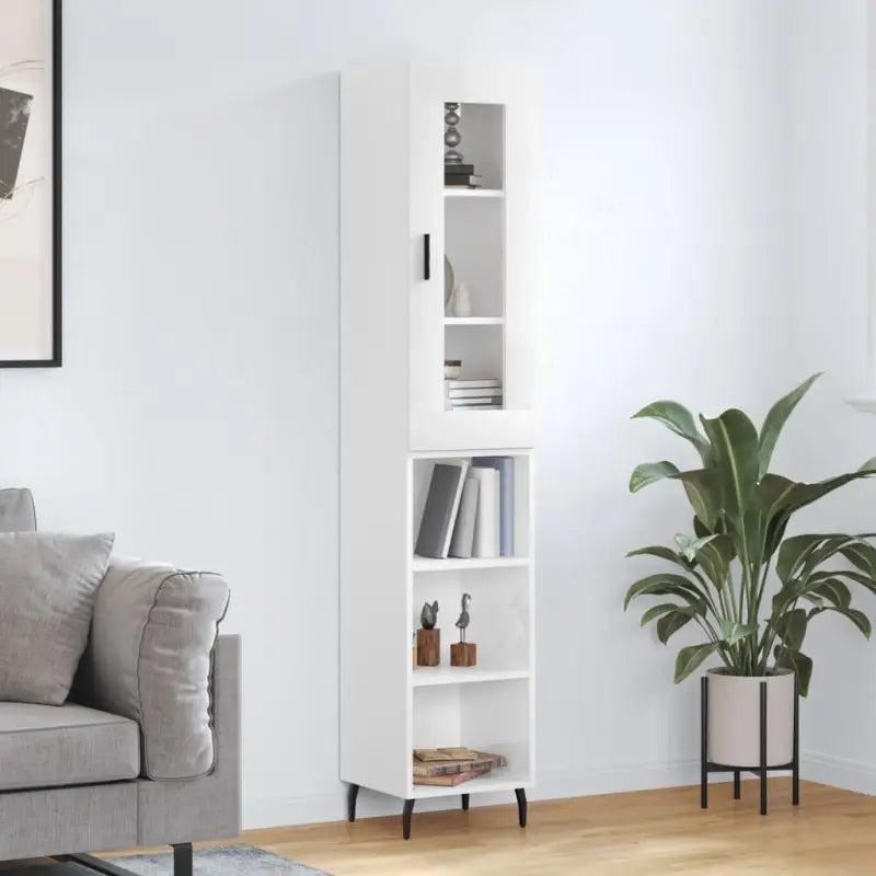 Hoge kast van bewerkt hout met duurzame en stabiele afwerking - Hoogglans wit / 1 / 3 schappen - Dressoirs &