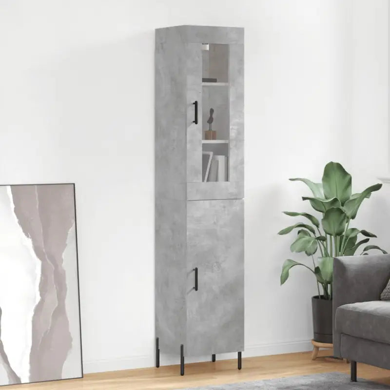 Hoge kast van bewerkt hout met duurzame en stabiele afwerking - Betongrijs / 1 / 1 deur - Dressoirs & buffetkasten