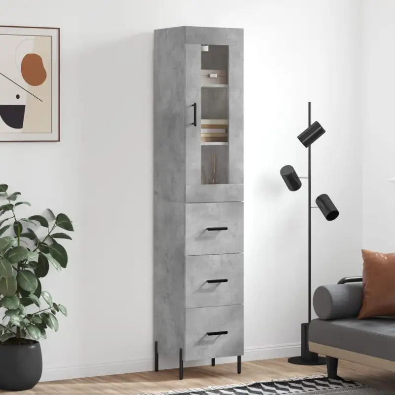Hoge kast van bewerkt hout met duurzame en stabiele afwerking - Betongrijs / 1 / 3 lades - Dressoirs & buffetkasten