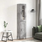 Hoge kast van bewerkt hout met duurzame en stabiele afwerking - Betongrijs / 1 / 1 houten deur - Dressoirs &