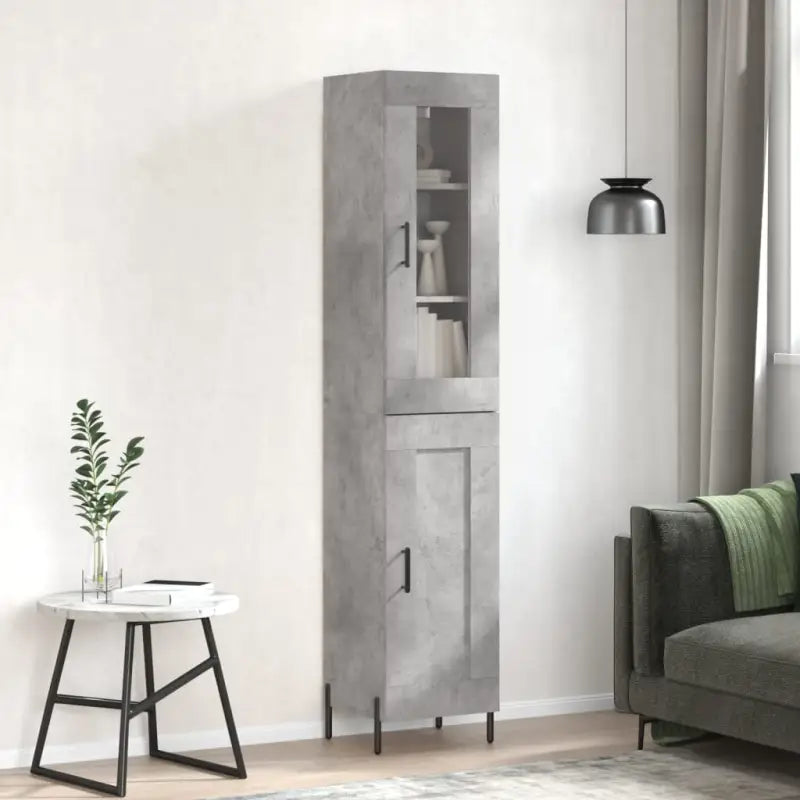 Hoge kast van bewerkt hout met duurzame en stabiele afwerking - Betongrijs / 1 / 1 houten deur - Dressoirs &