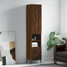 Hoge kast van bewerkt hout met duurzame en stabiele afwerking - bruin eikenkleur / 1 / 2 lades 2 schappen - Dressoirs &