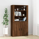 Hoge kast van bewerkt hout met duurzame en stabiele afwerking - bruin eikenkleur / 1 - Dressoirs & buffetkasten