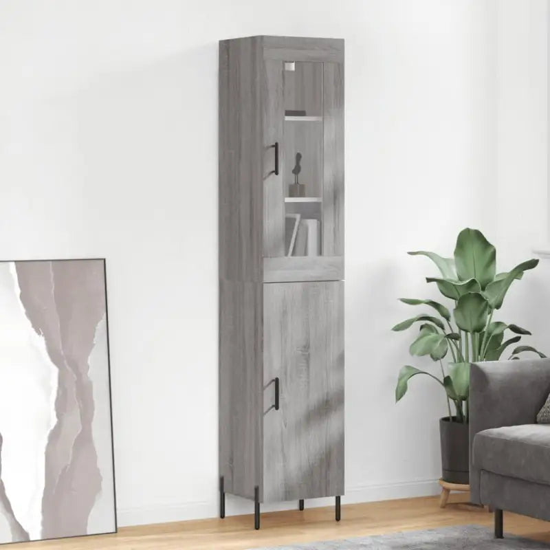 Hoge kast van bewerkt hout met duurzame en stabiele afwerking - Grijs sonoma / 1 / 1 deur - Dressoirs & buffetkasten