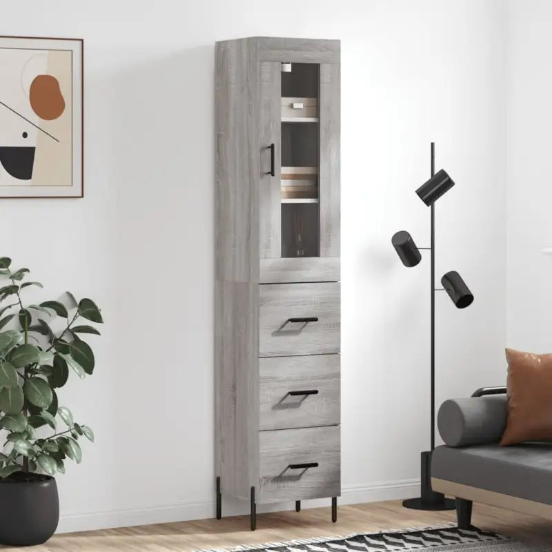 Hoge kast van bewerkt hout met duurzame en stabiele afwerking - Grijs sonoma / 1 / 3 lades - Dressoirs & buffetkasten