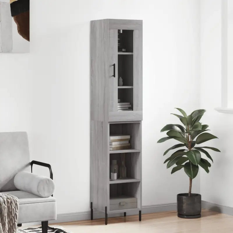 Hoge kast van bewerkt hout met duurzame en stabiele afwerking - Grijs sonoma / 1 / 3 schappen - Dressoirs & buffetkasten