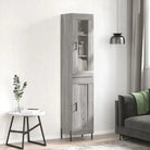 Hoge kast van bewerkt hout met duurzame en stabiele afwerking - Grijs sonoma / 1 / 1 houten deur - Dressoirs &