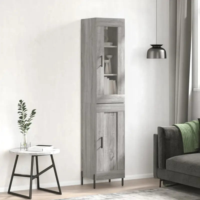 Hoge kast van bewerkt hout met duurzame en stabiele afwerking - Grijs sonoma / 1 / 1 houten deur - Dressoirs &