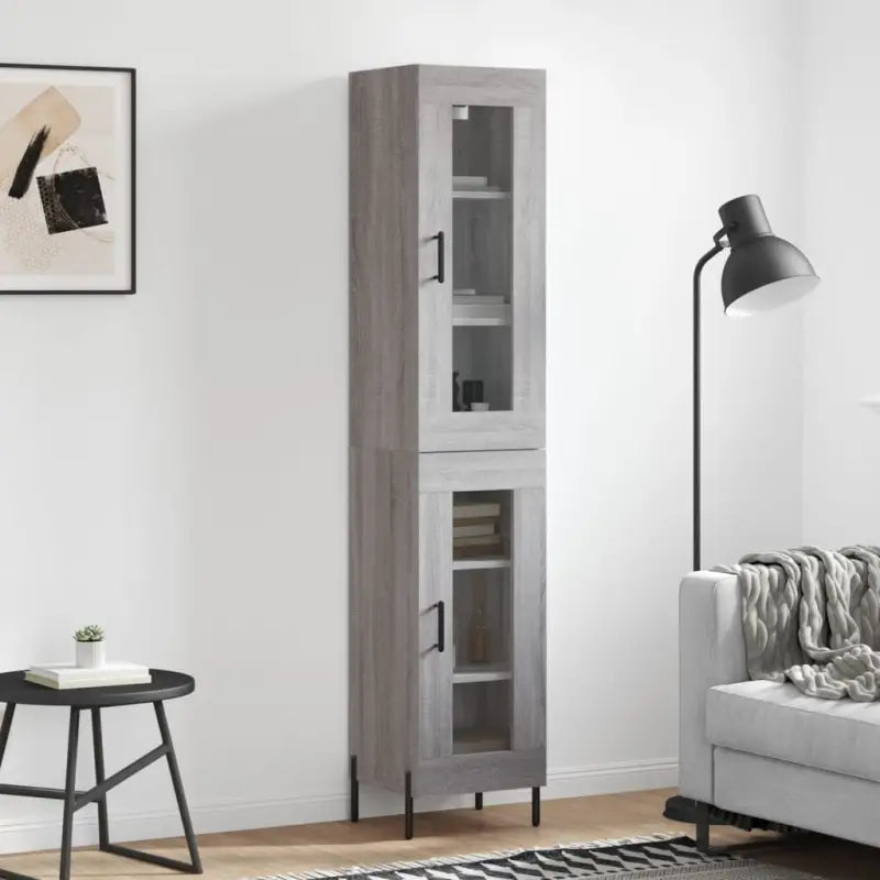 Hoge kast van bewerkt hout met duurzame en stabiele afwerking - Grijs sonoma / 1 / 1 glazen deur - Dressoirs &