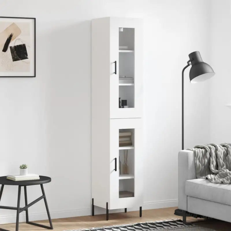 Hoge kast van bewerkt hout met duurzame en stabiele afwerking - Wit / 1 / 1 glazen deur - Dressoirs & buffetkasten