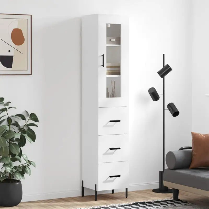 Hoge kast van bewerkt hout met duurzame en stabiele afwerking - Wit / 1 / 3 lades - Dressoirs & buffetkasten