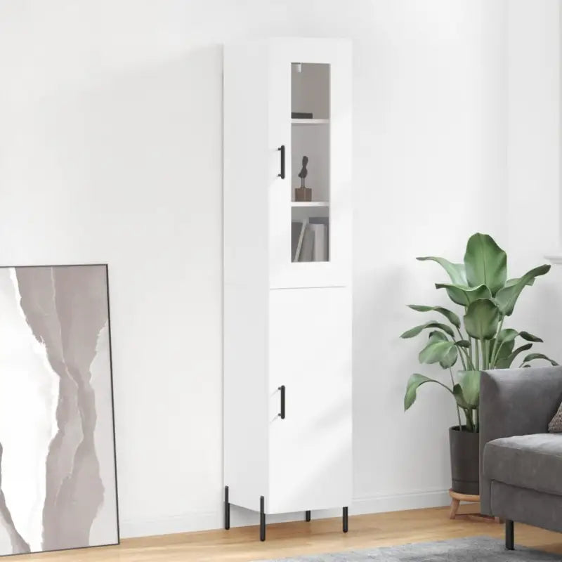 Hoge kast van bewerkt hout met duurzame en stabiele afwerking - Wit / 1 / 1 deur - Dressoirs & buffetkasten