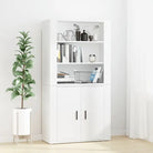 Hoge kast van bewerkt hout met duurzame en stabiele afwerking - Wit / 1 - Dressoirs & buffetkasten
