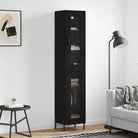 Hoge kast van bewerkt hout met duurzame en stabiele afwerking - Zwart / 1 / 1 glazen deur - Dressoirs & buffetkasten